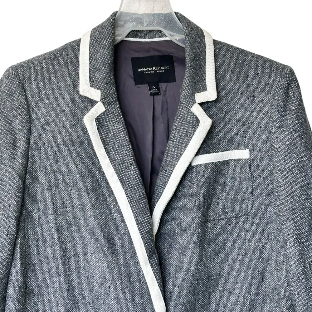 Banana Republic Gray piped Tweed Wool Blend blazer Jacket Size 6